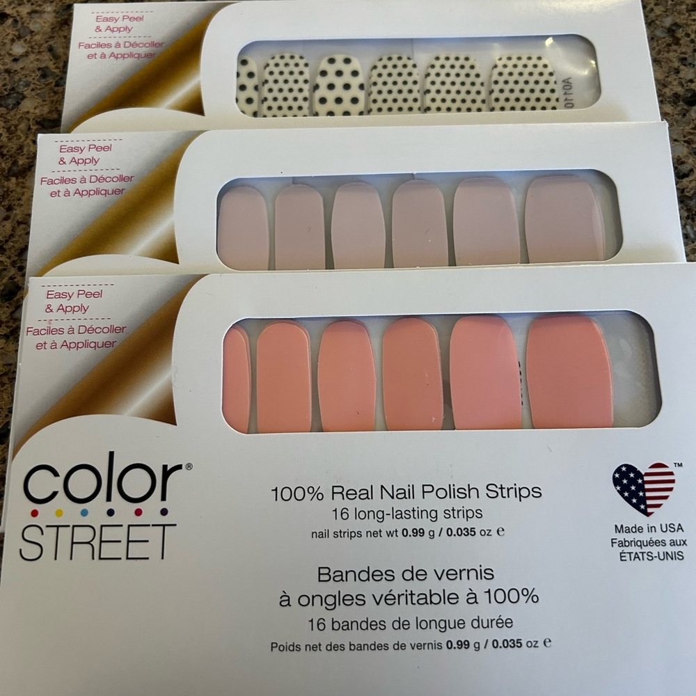Color Street Nail Polish Strips Set- Charleston Blush, Lady Lilac, Polka dot Com
